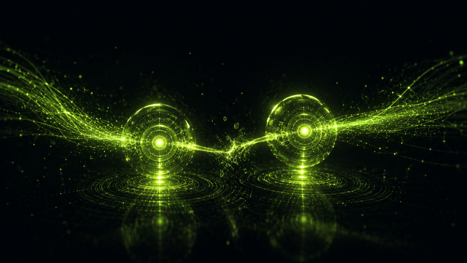 Two linked AI nodes, a planner and an executor, connected by a light filament that is fracturing as they point in diverging directions